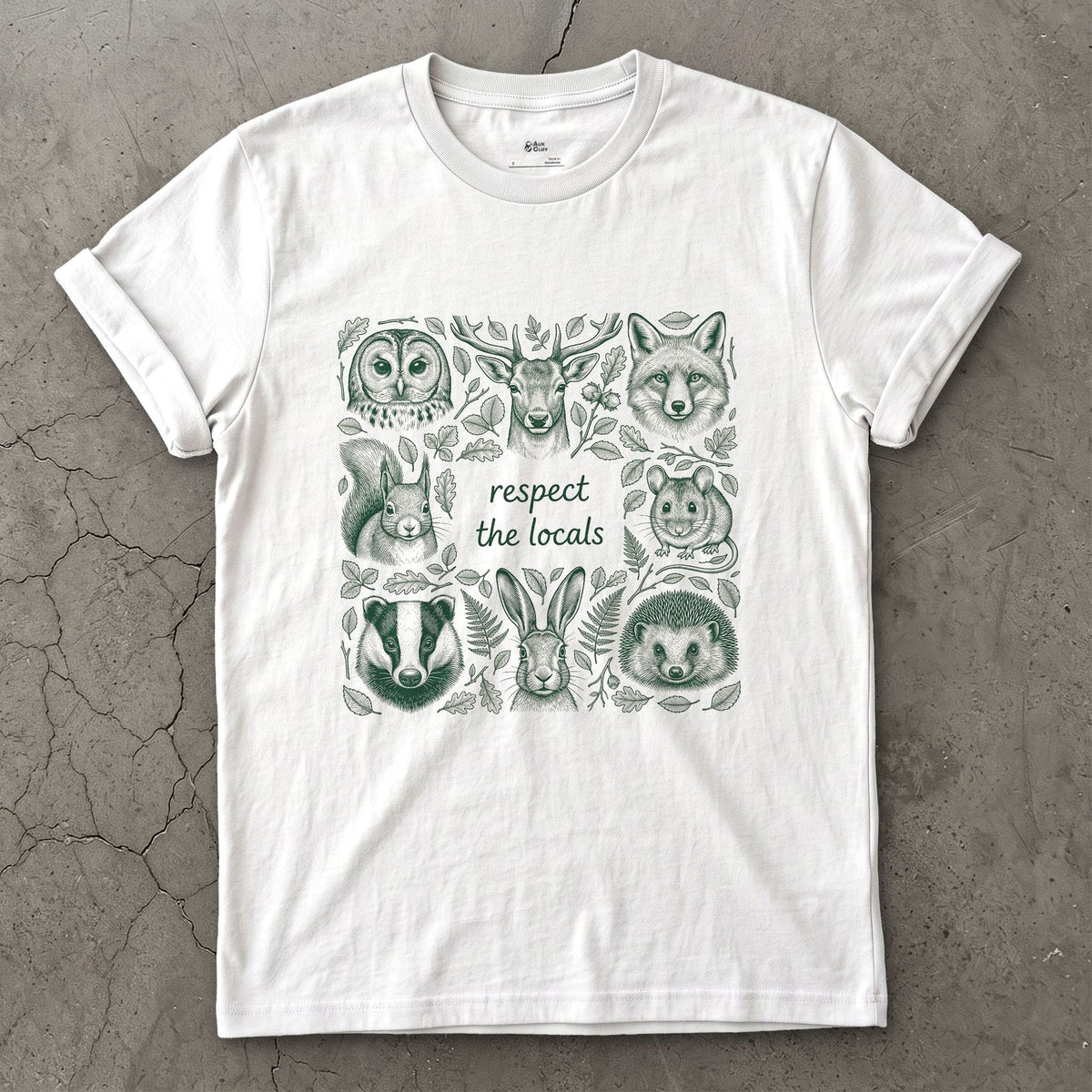 Respect the Wildlife, Five Field Portraits design on a White Gildan Softstyle t-shirt