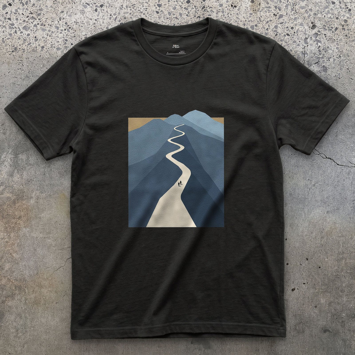 Small Against the Whole Mountain design on a Black Gildan Softstyle t-shirt