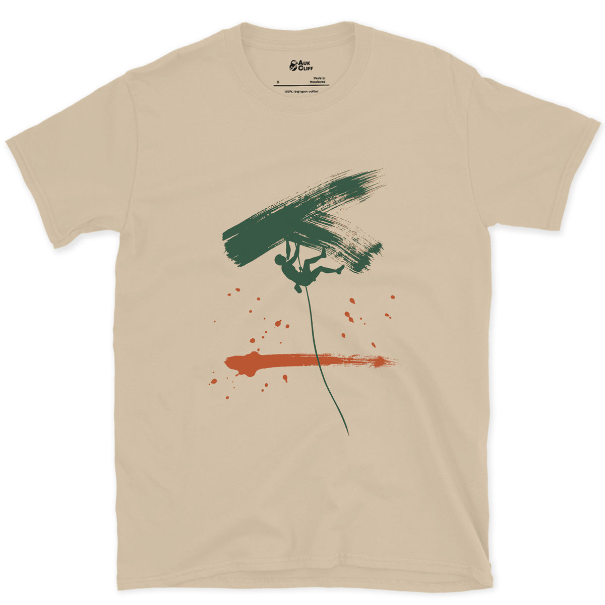 Rope, Rock, One Climber design on a Sand Gildan Softstyle t-shirt