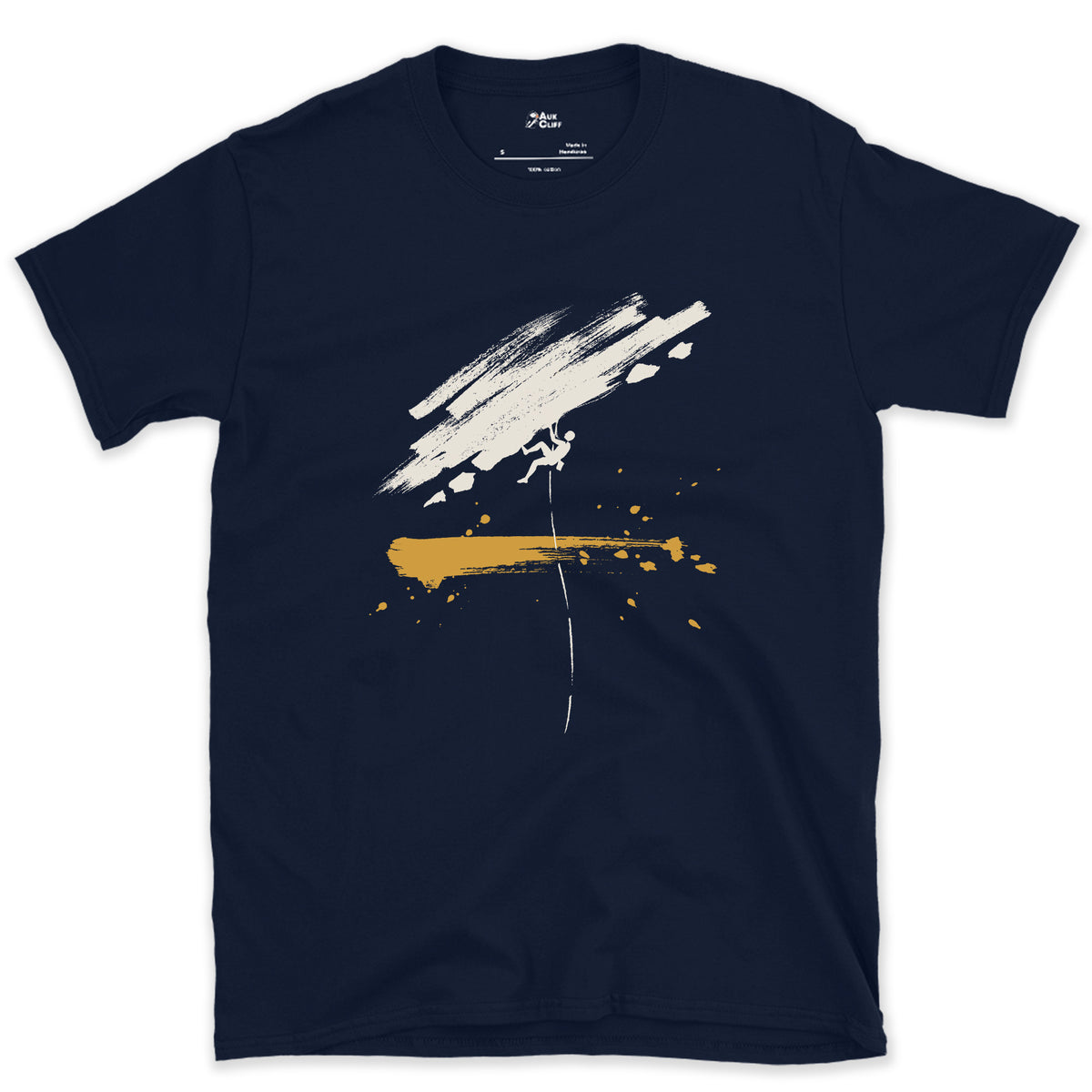 Rope, Rock, One Climber design on a Navy Gildan Softstyle t-shirt