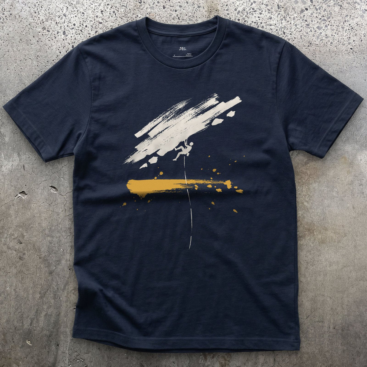 Rope, Rock, One Climber design on a Navy Gildan Softstyle t-shirt