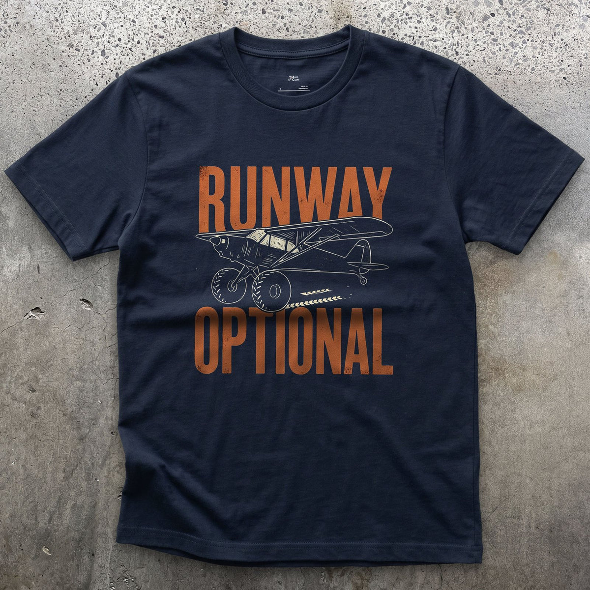 Runway Optional design on a Navy Gildan Softstyle t-shirt
