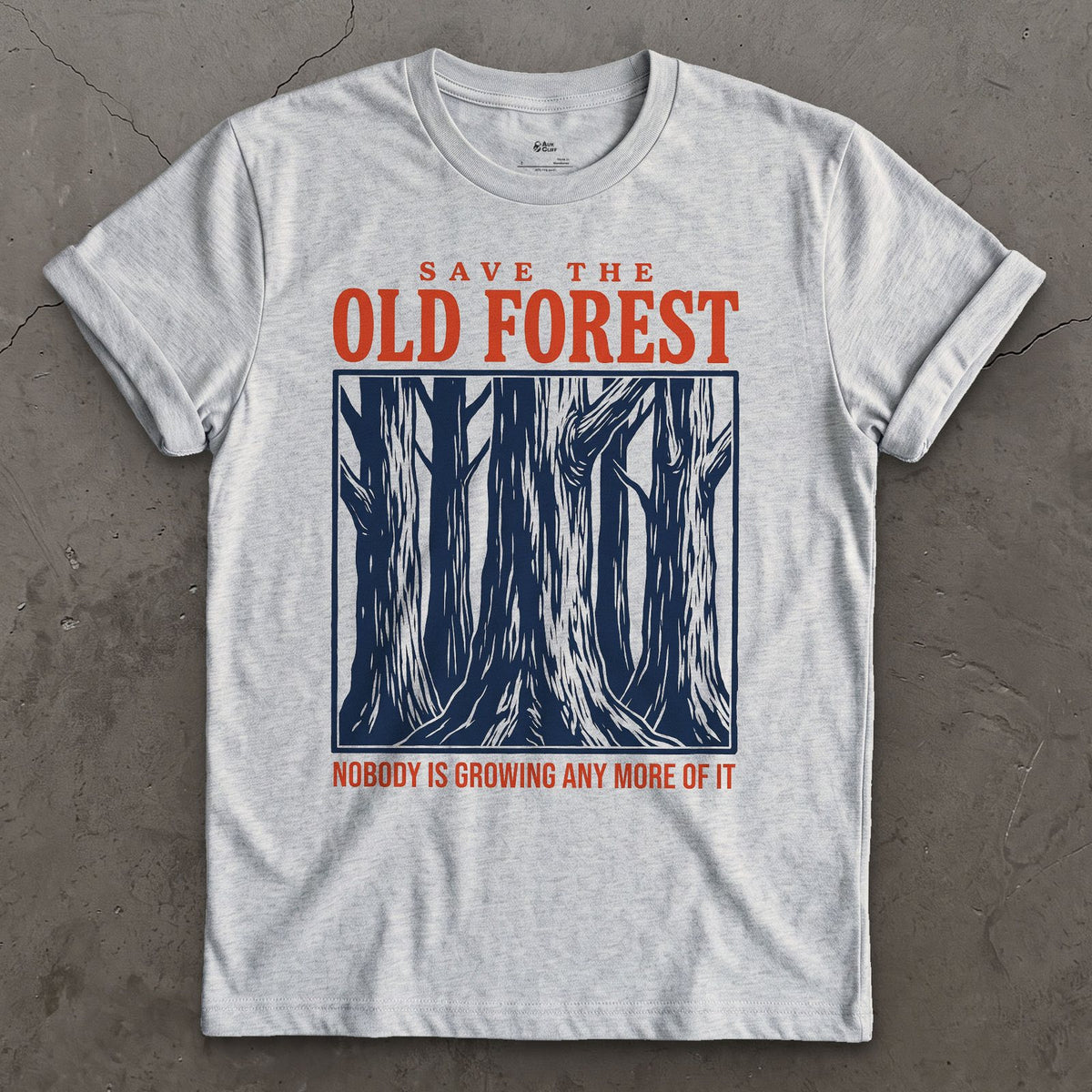 Save the Old Forest, Nobody's Growing More design on a Sport Grey Gildan Softstyle t-shirt