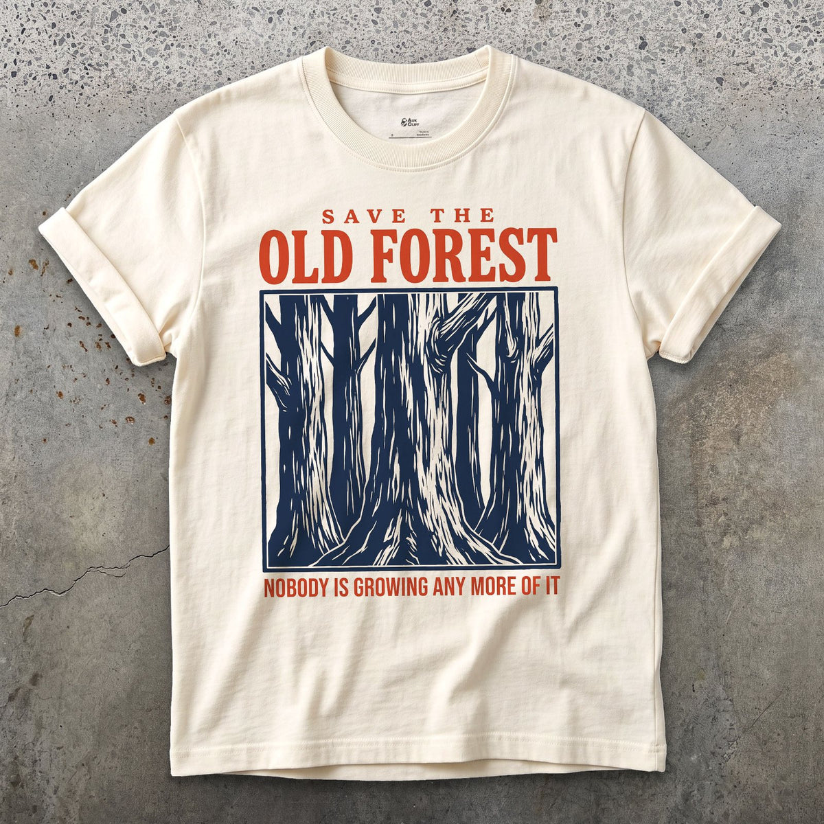 Save the Old Forest, Nobody's Growing More design on a Natural Gildan Softstyle t-shirt