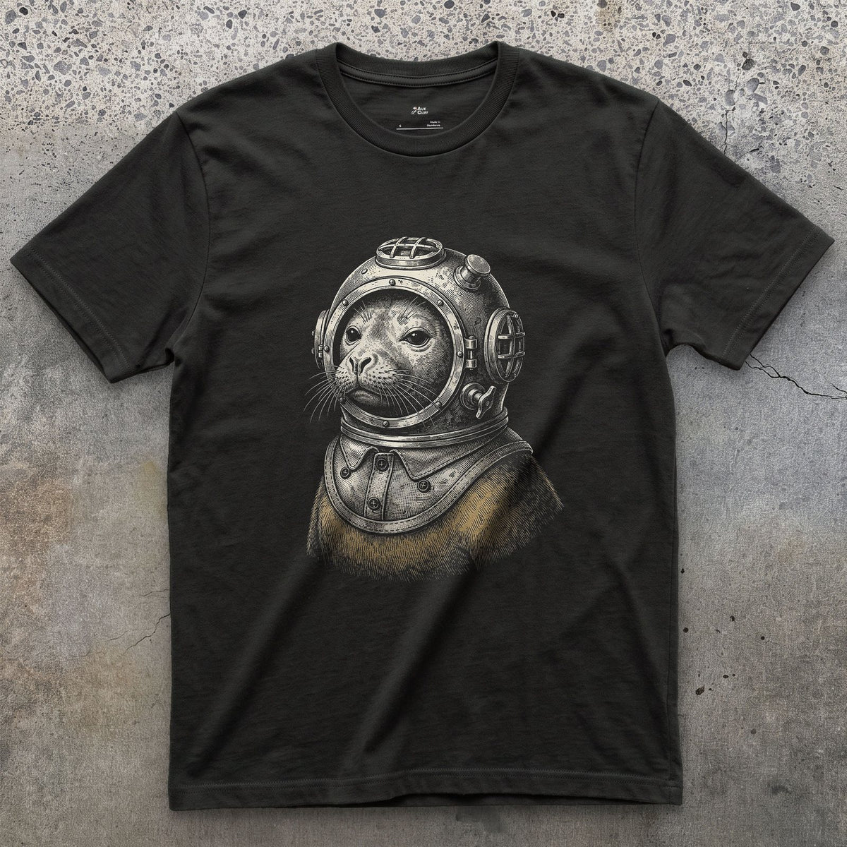 Seal in Full Expedition Dress design on a Black Gildan Softstyle t-shirt