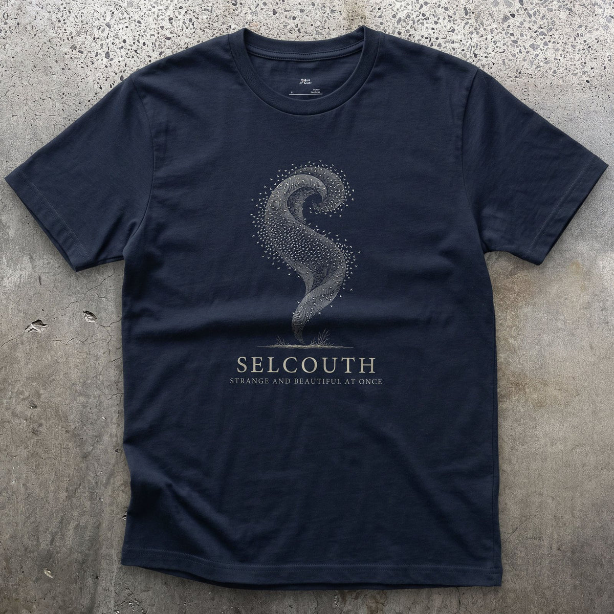 Selcouth, Strange and Beautiful at Once design on a Navy Gildan Softstyle t-shirt