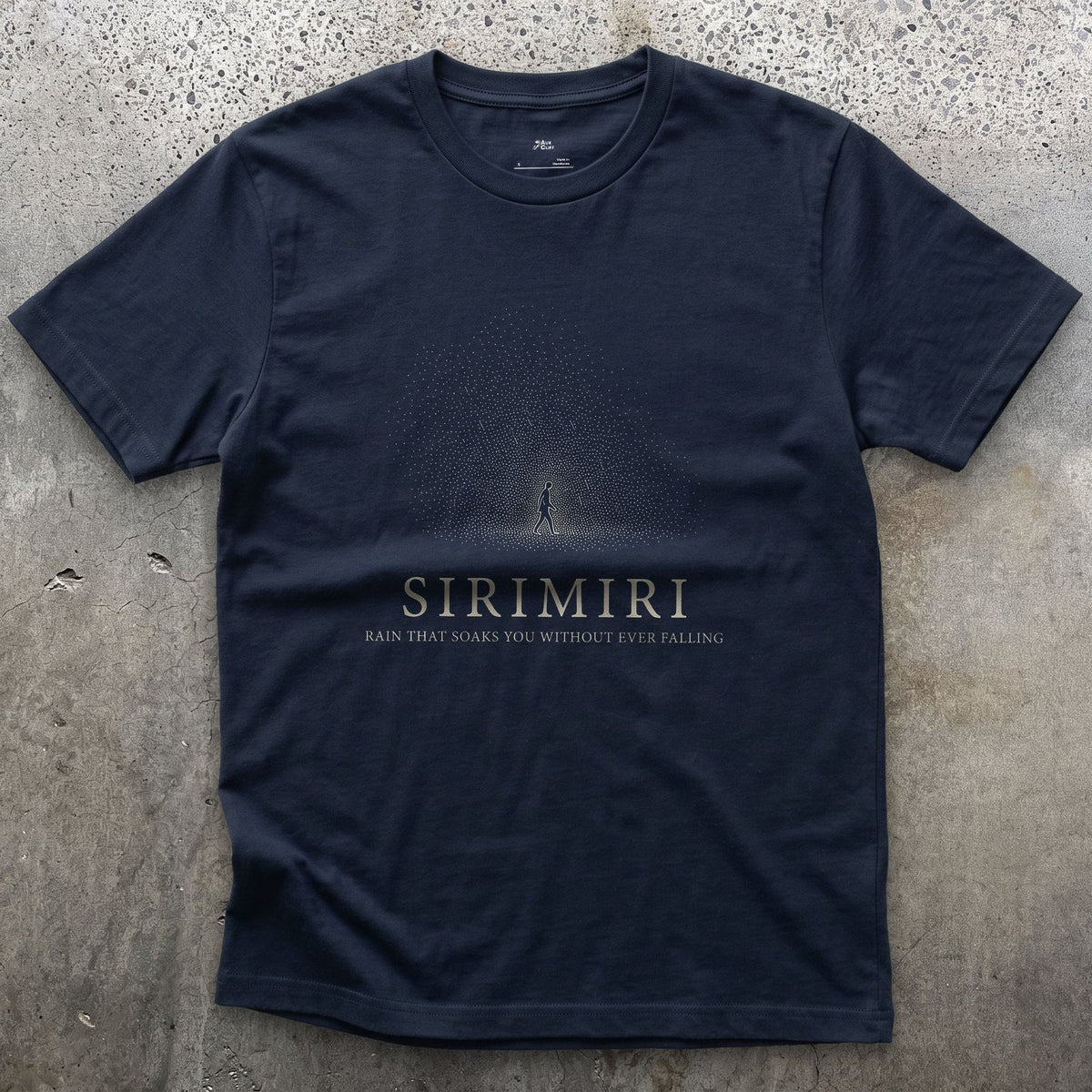 Sirimiri, Rain That Soaks You Without Ever Falling design on a Navy Gildan Softstyle t-shirt