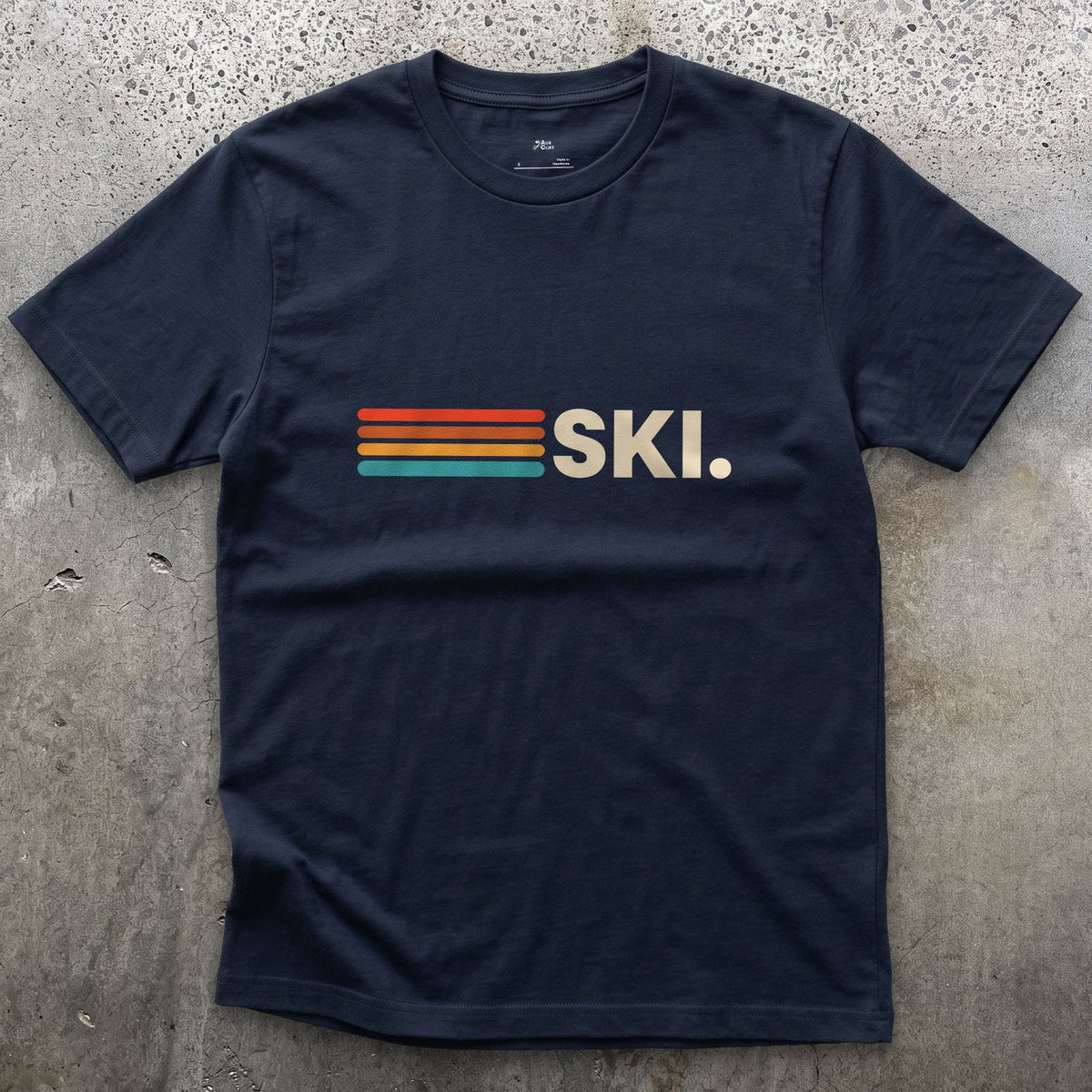 Already Decided, Ski Full Stop design on a Navy Gildan Softstyle t-shirt