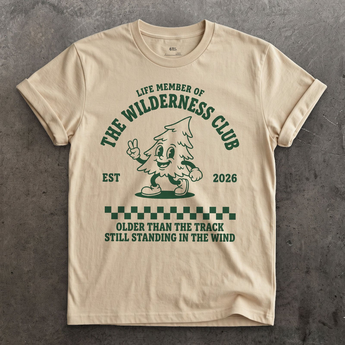 Life Member of the Wilderness Club, Older Than the Track design on a Sand Gildan Softstyle t-shirt