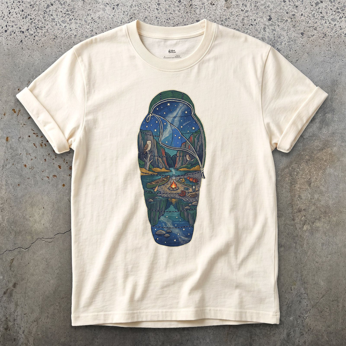 Sleeping Out Under the Stars design on a Natural Gildan Softstyle t-shirt