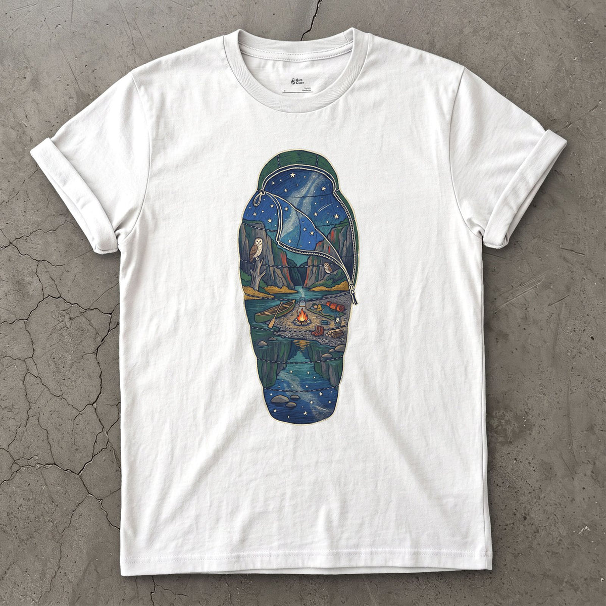 Sleeping Out Under the Stars design on a White Gildan Softstyle t-shirt