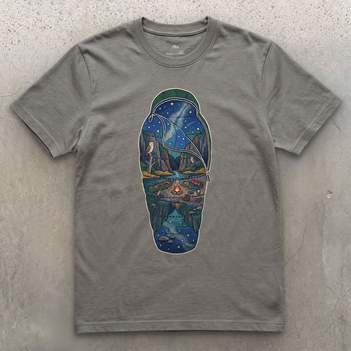Sleeping Out Under the Stars design on a Charcoal Gildan Softstyle t-shirt
