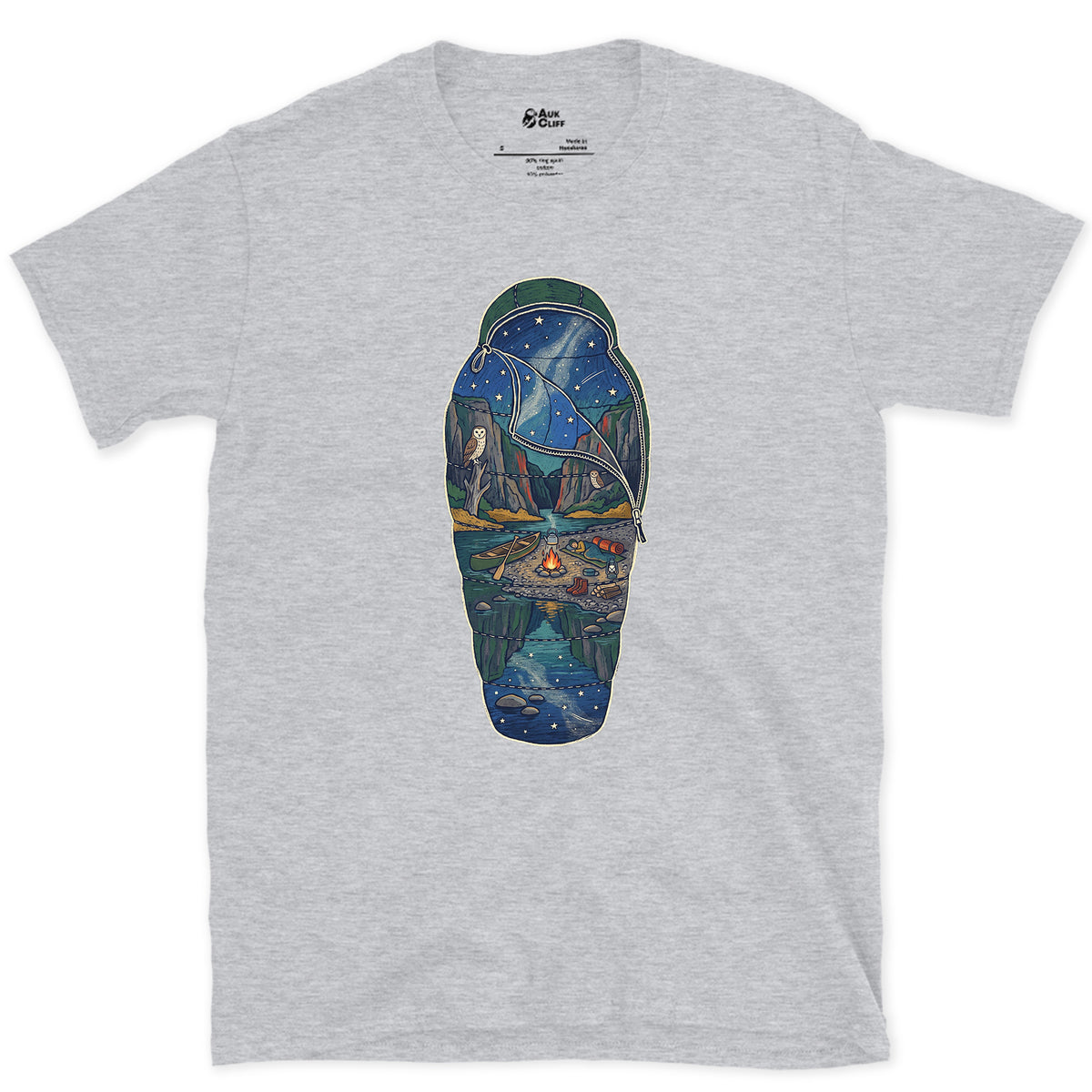 Sleeping Out Under the Stars design on a Sport Grey Gildan Softstyle t-shirt
