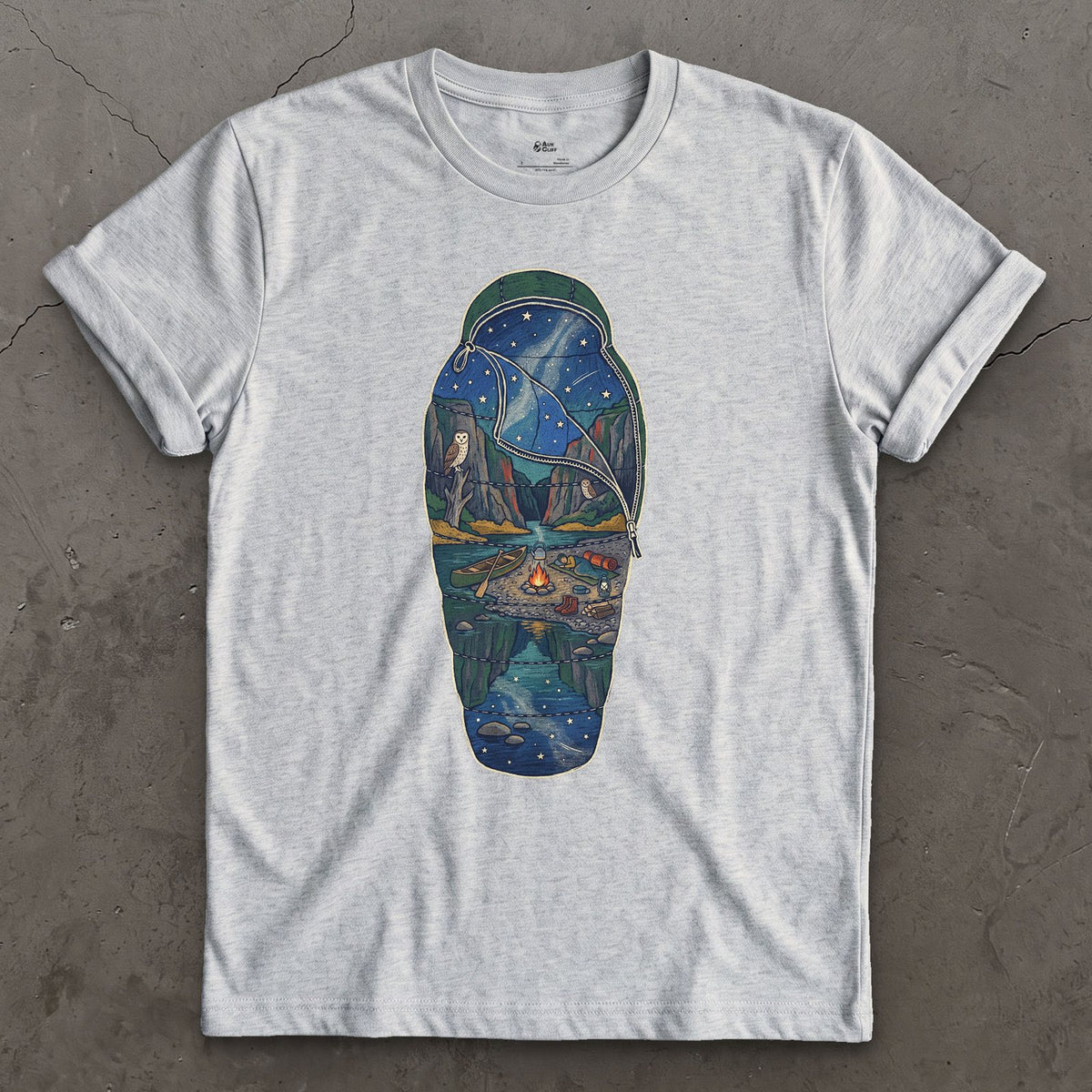 Sleeping Out Under the Stars design on a Sport Grey Gildan Softstyle t-shirt