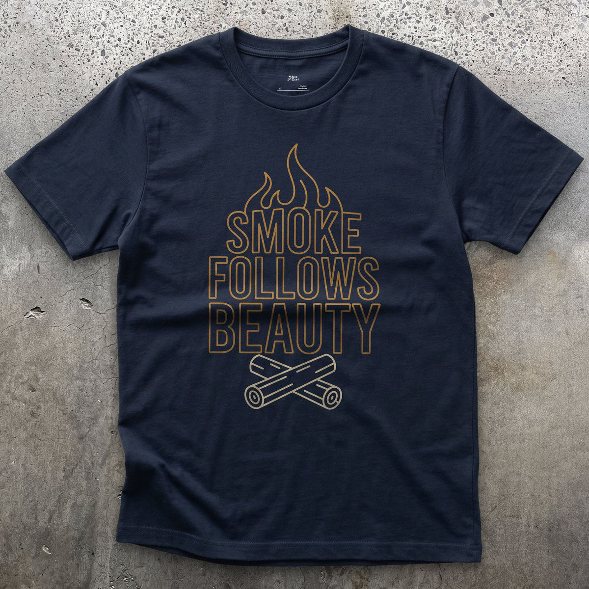 The Smoke Always Finds the Pretty One design on a Navy Gildan Softstyle t-shirt