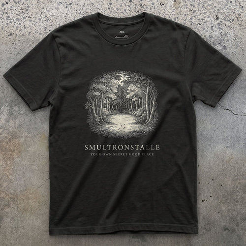 Smultronstalle, Your Own Secret Good Place design on a Black Gildan Softstyle t-shirt