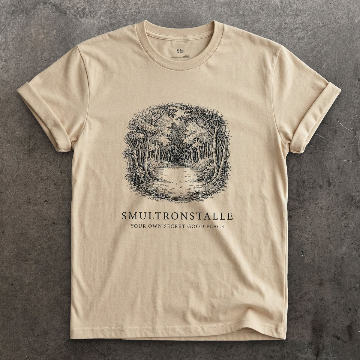Smultronstalle, Your Own Secret Good Place design on a Sand Gildan Softstyle t-shirt