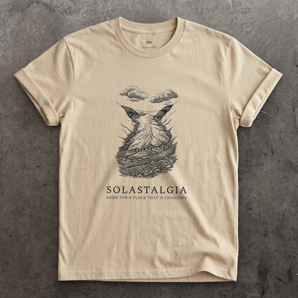 Solastalgia, Grief for a Place That is Changing design on a Sand Gildan Softstyle t-shirt