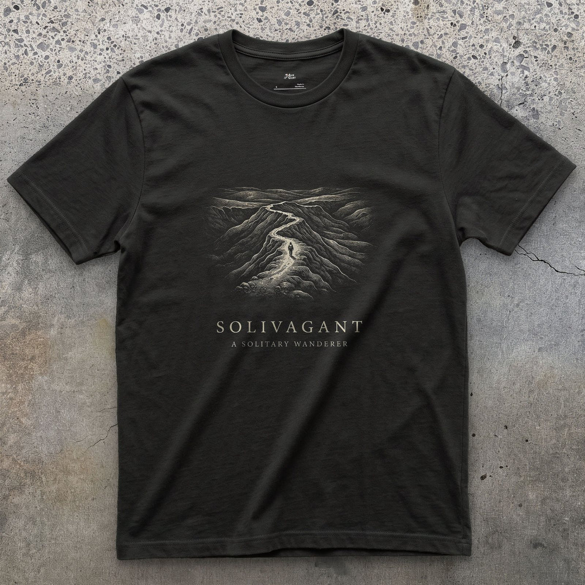 Solivagant, a Solitary Wanderer design on a Black Gildan Softstyle t-shirt