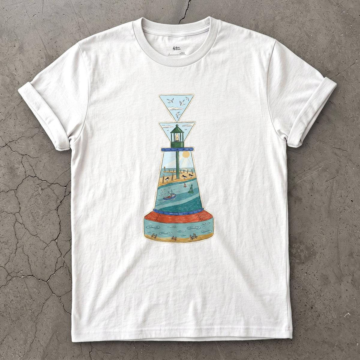 South Cardinal, Warm Estuary design on a White Gildan Softstyle t-shirt