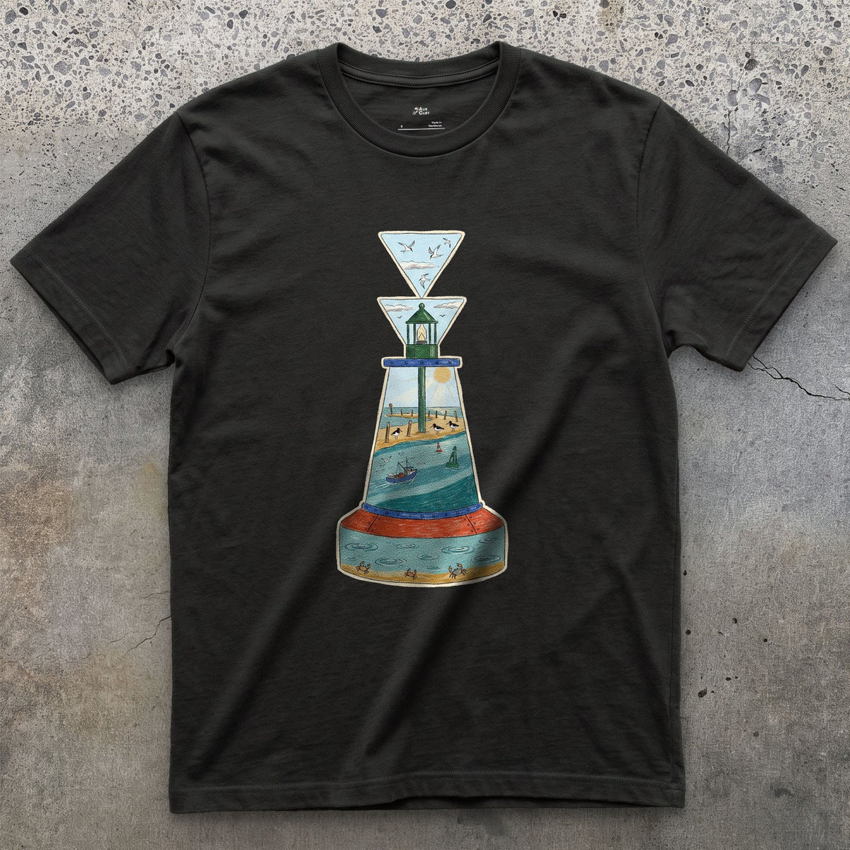 South Cardinal, Warm Estuary design on a Black Gildan Softstyle t-shirt