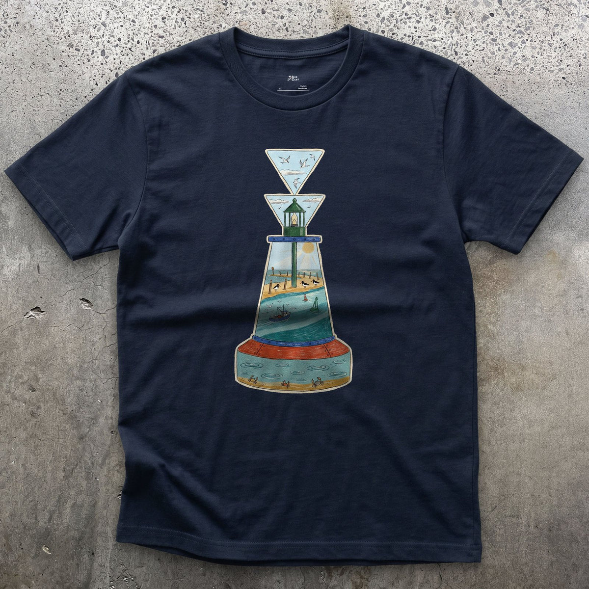 South Cardinal, Warm Estuary design on a Navy Gildan Softstyle t-shirt