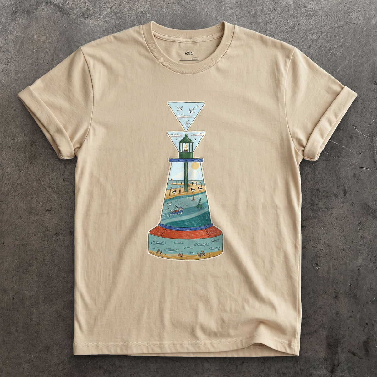 South Cardinal, Warm Estuary design on a Sand Gildan Softstyle t-shirt