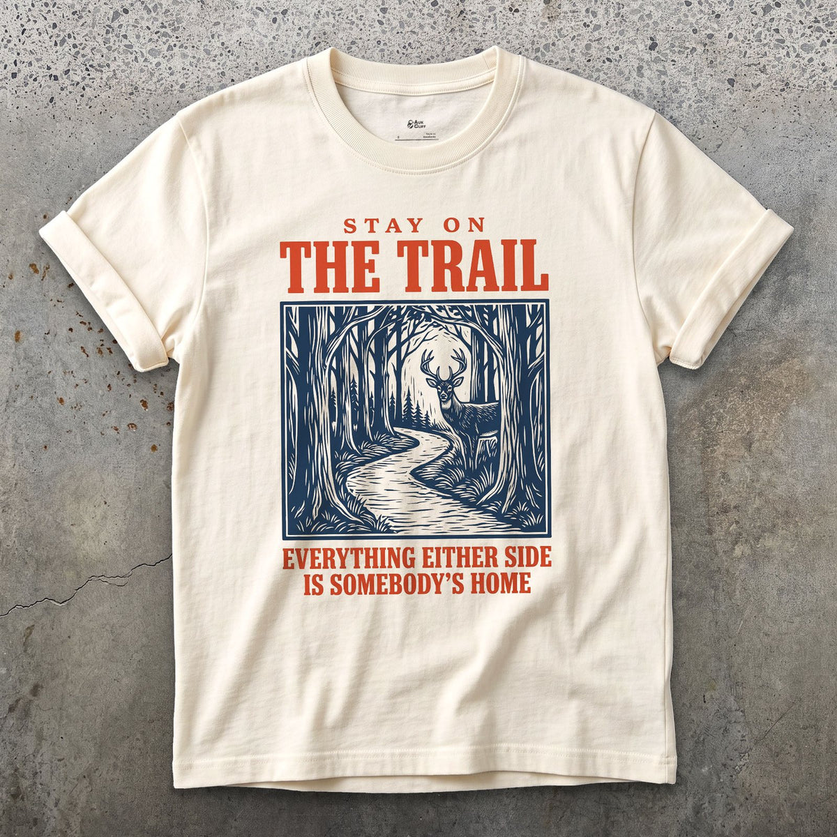 Stay on the Trail, Somebody's Home Either Side design on a Natural Gildan Softstyle t-shirt