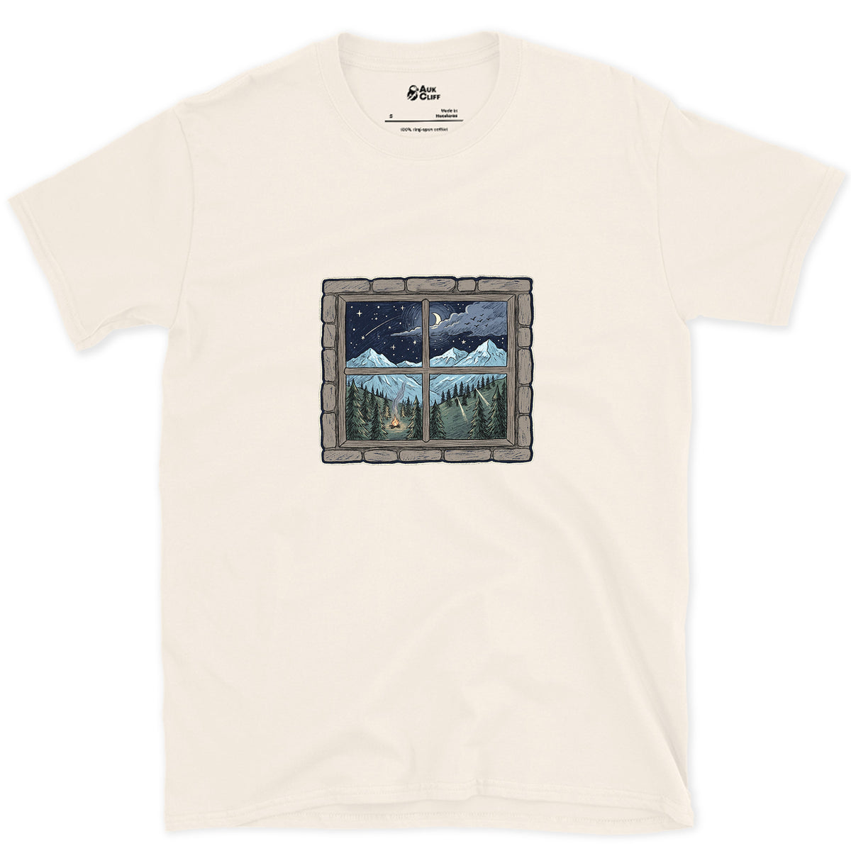 Storm Clearing, Seen From the Hut Window design on a Natural Gildan Softstyle t-shirt