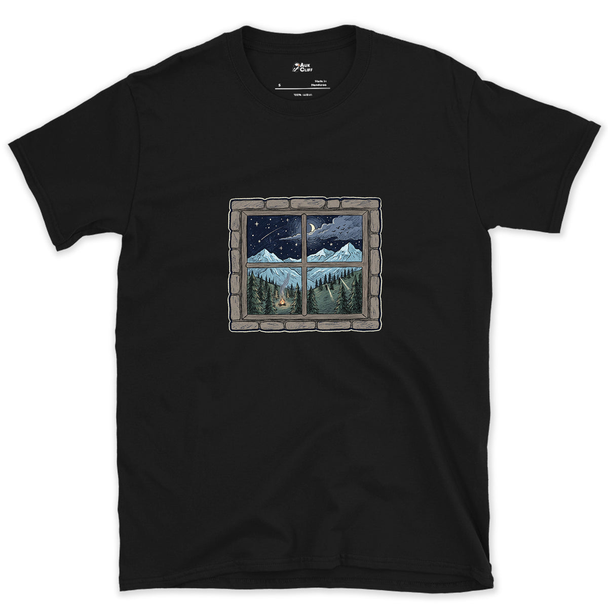 Storm Clearing, Seen From the Hut Window design on a Black Gildan Softstyle t-shirt