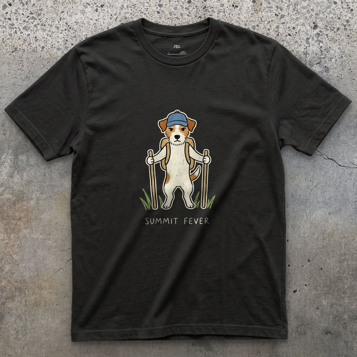 Summit Fever, Jack Russell design on a Black Gildan Softstyle t-shirt