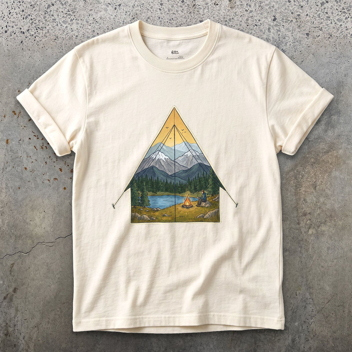 Sunrise From the Tent Door design on a Natural Gildan Softstyle t-shirt
