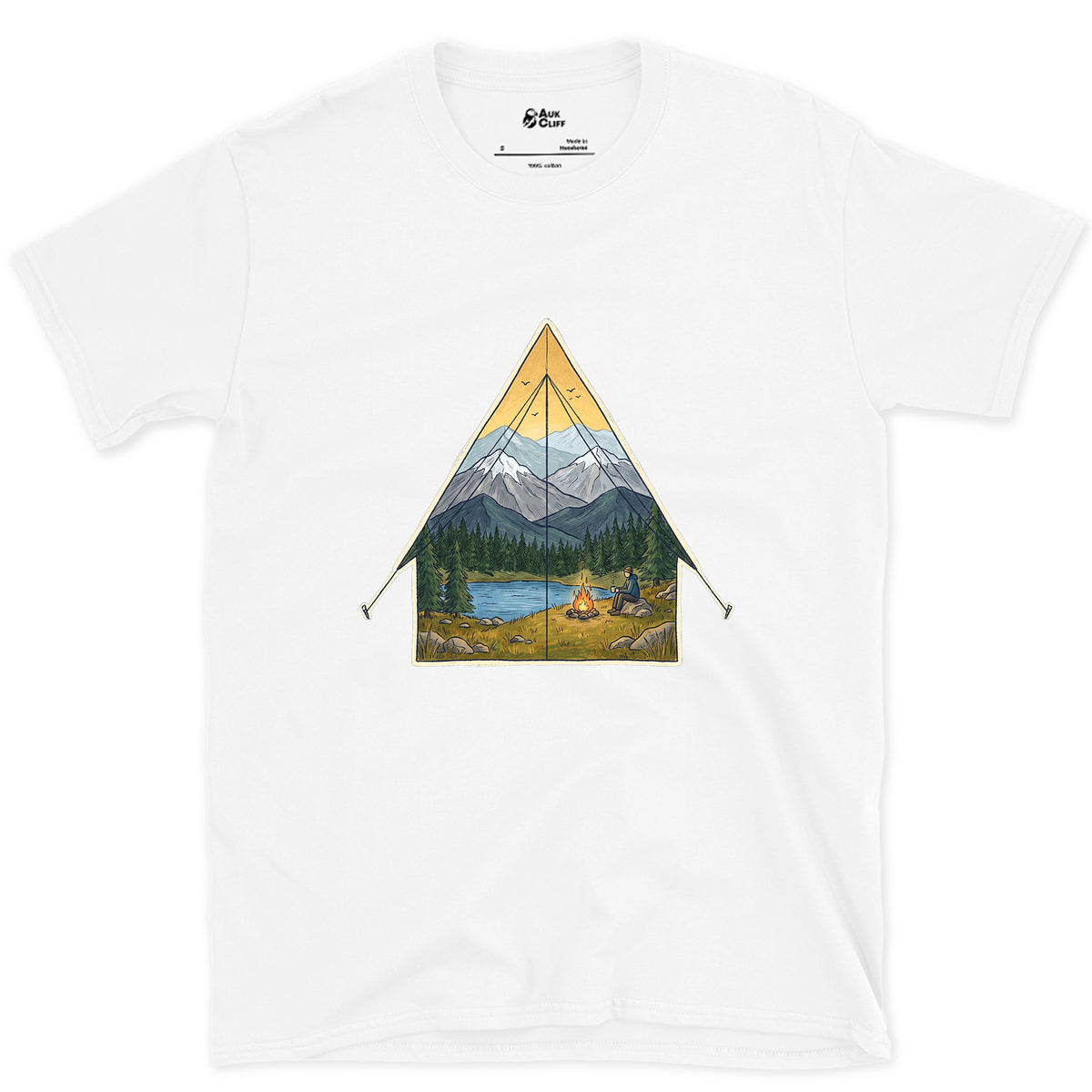 Sunrise From the Tent Door design on a White Gildan Softstyle t-shirt