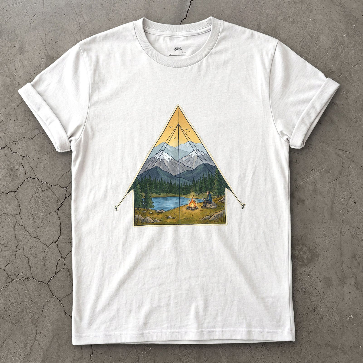 Sunrise From the Tent Door design on a White Gildan Softstyle t-shirt