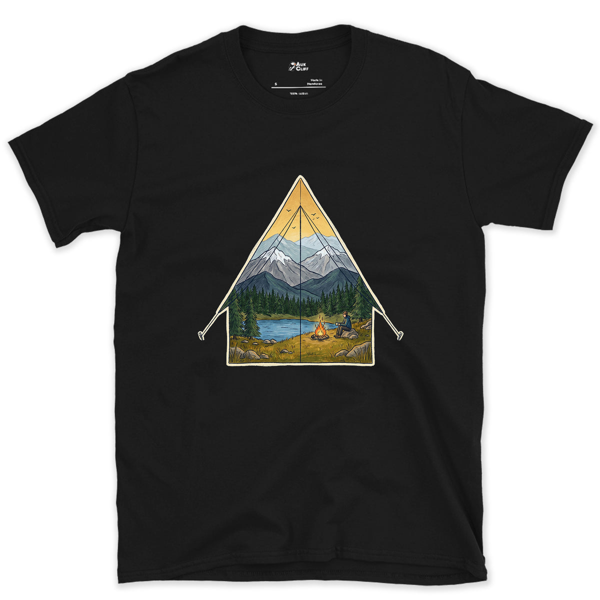 Sunrise From the Tent Door design on a Black Gildan Softstyle t-shirt