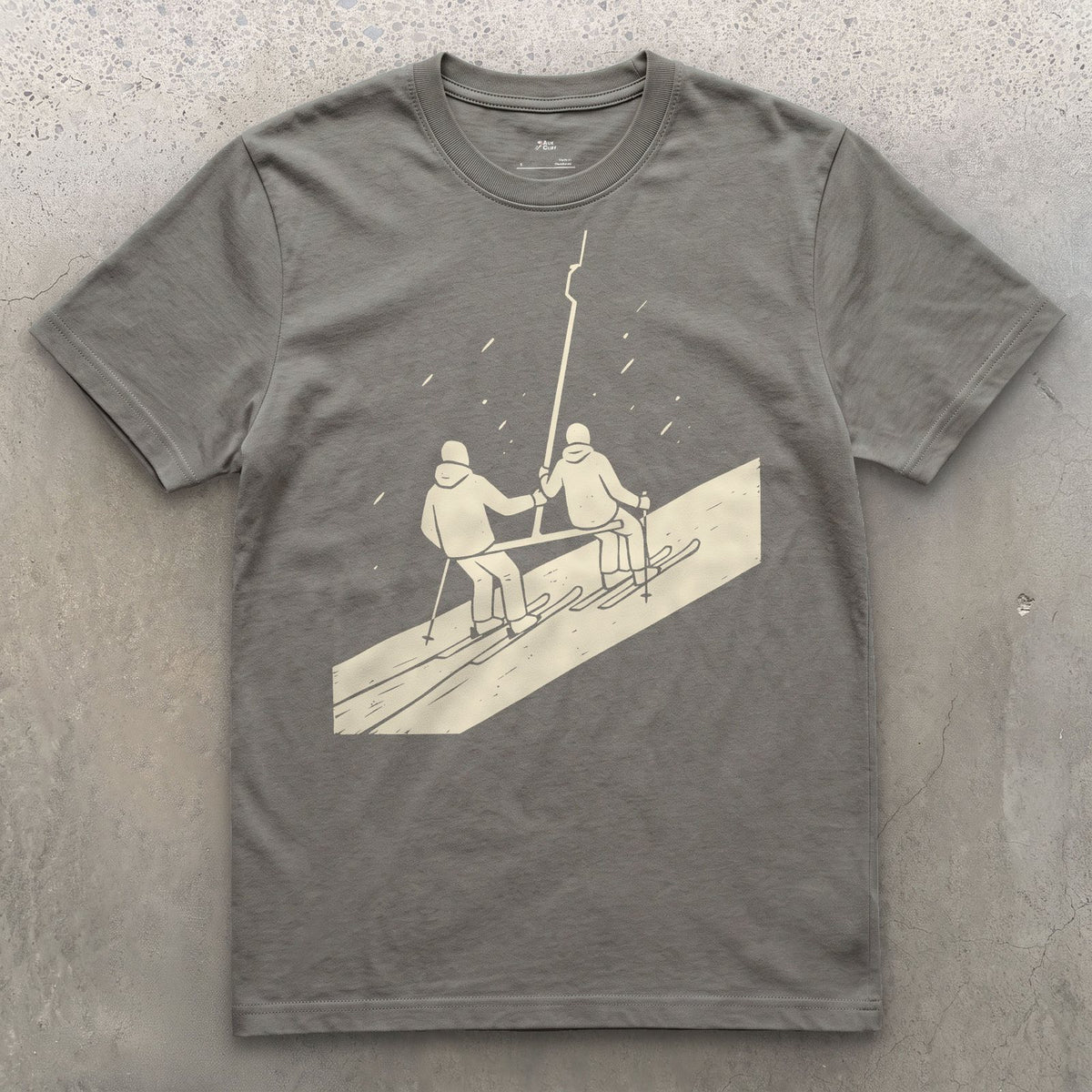 Slower Than the Chairlift But Shared All the Way Up design on a Charcoal Gildan Softstyle t-shirt