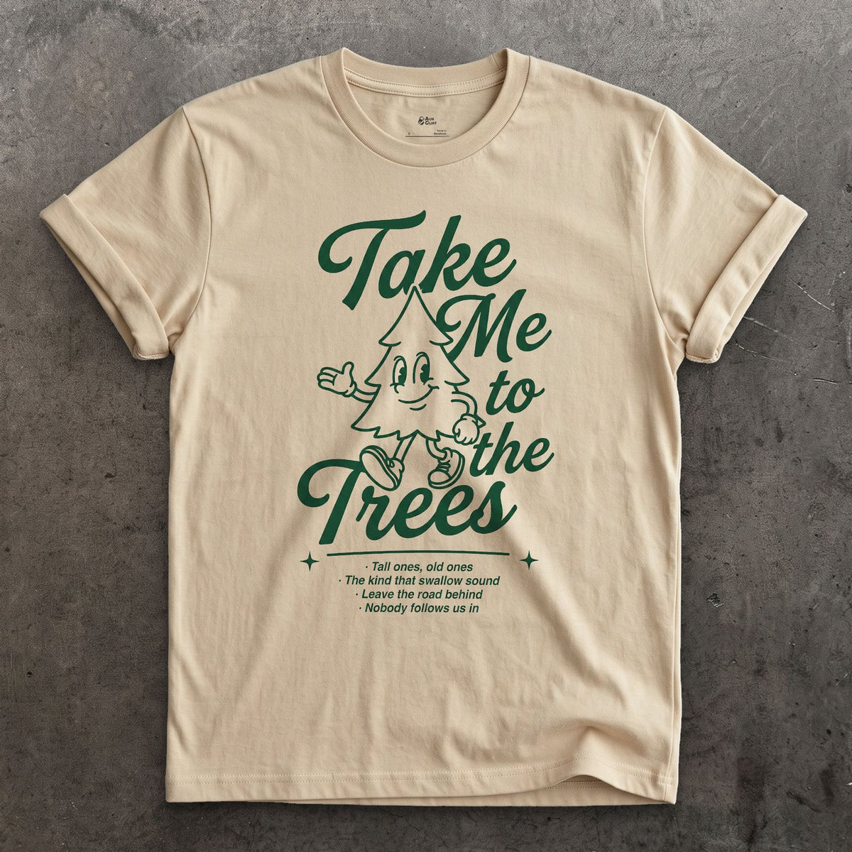 Take Me to the Trees, Tree Wave design on a Sand Gildan Softstyle t-shirt