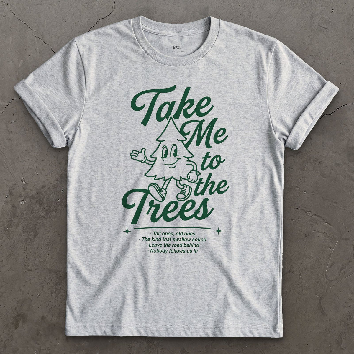Take Me to the Trees, Tree Wave design on a Sport Grey Gildan Softstyle t-shirt