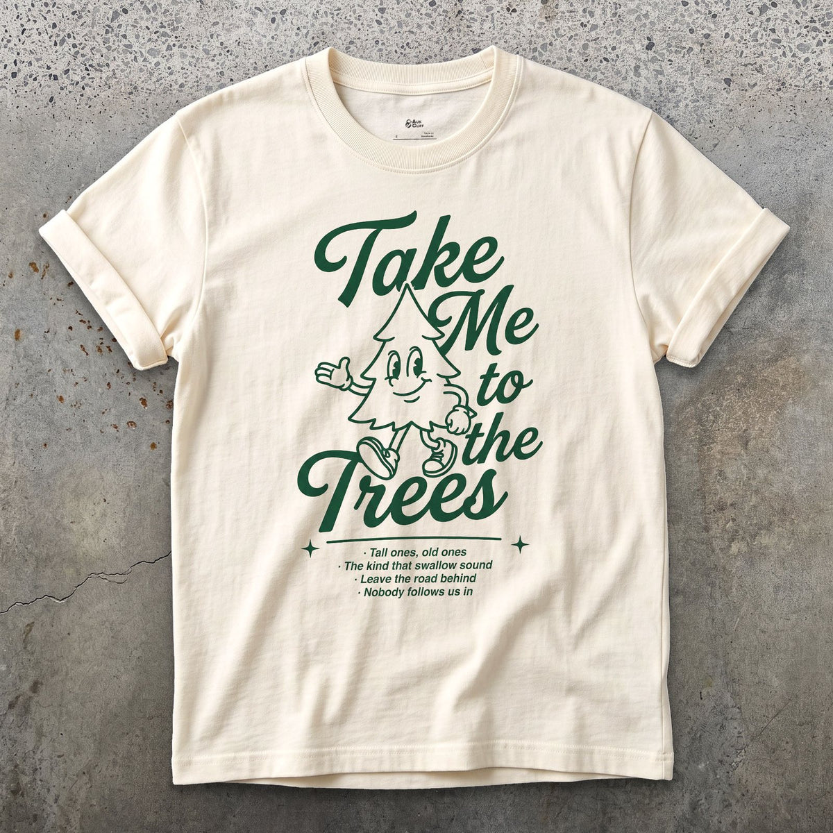Take Me to the Trees, Tree Wave design on a Natural Gildan Softstyle t-shirt