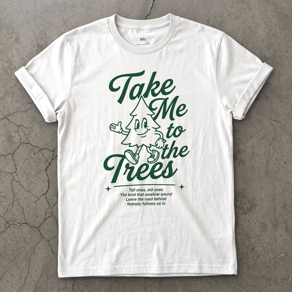 Take Me to the Trees, Tree Wave design on a White Gildan Softstyle t-shirt