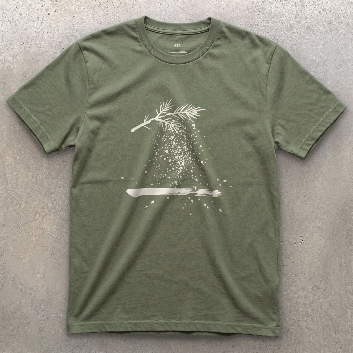 The Branch Drops Its Snow design on a Military Green Gildan Softstyle t-shirt