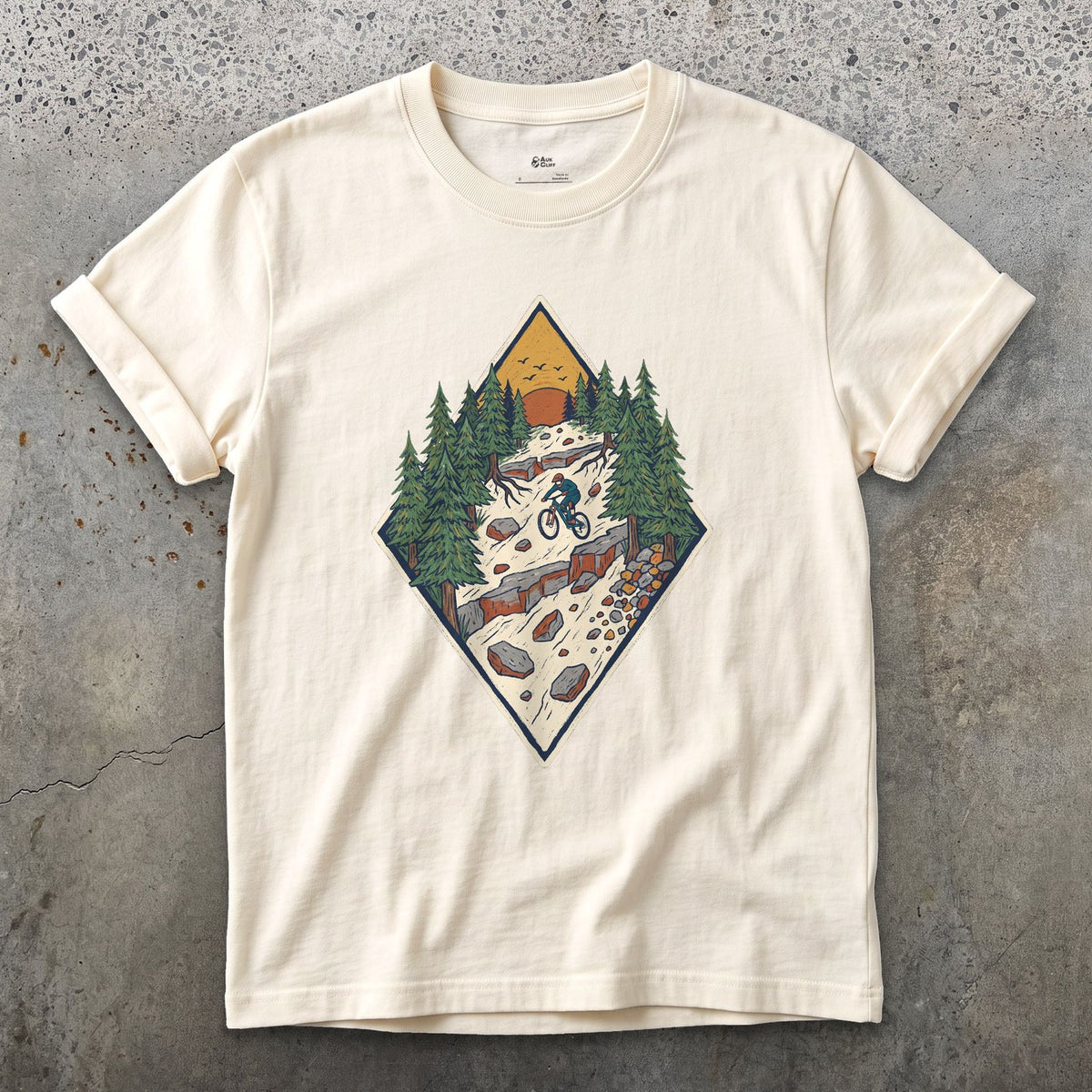 The Chute Behind the Diamond design on a Natural Gildan Softstyle t-shirt