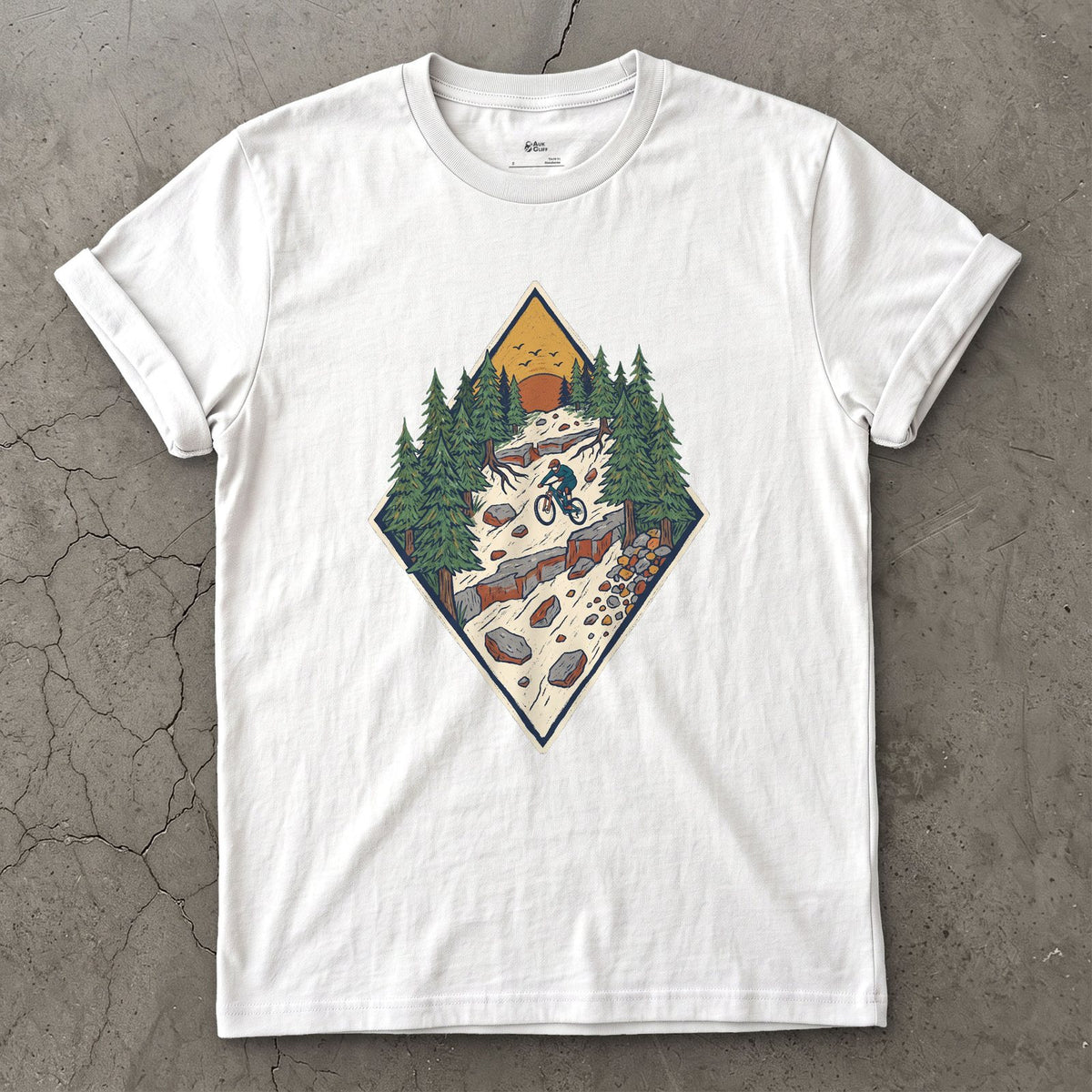 The Chute Behind the Diamond design on a White Gildan Softstyle t-shirt