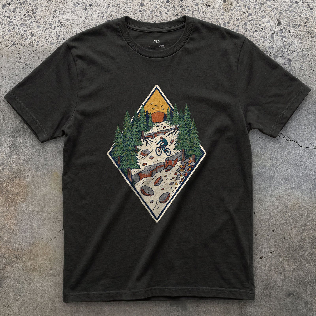 The Chute Behind the Diamond design on a Black Gildan Softstyle t-shirt