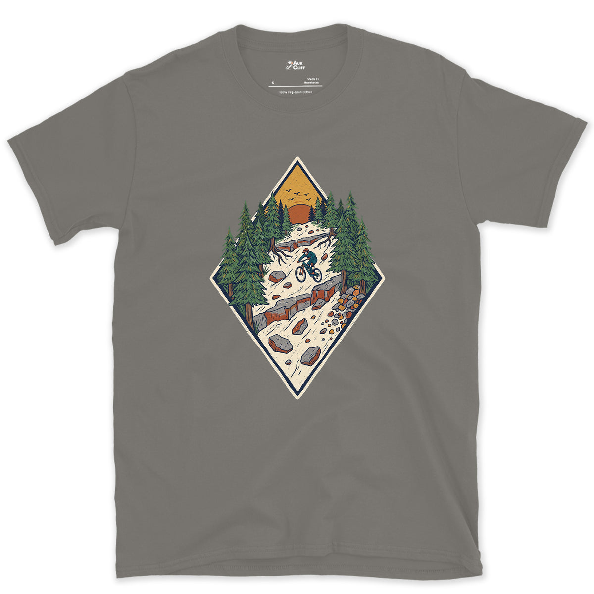 The Chute Behind the Diamond design on a Charcoal Gildan Softstyle t-shirt