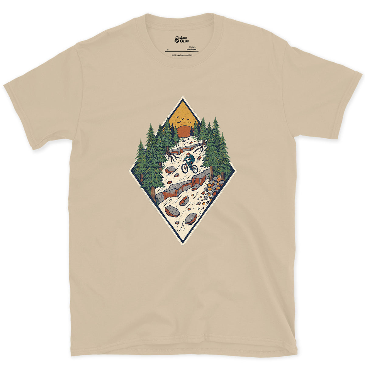 The Chute Behind the Diamond design on a Sand Gildan Softstyle t-shirt