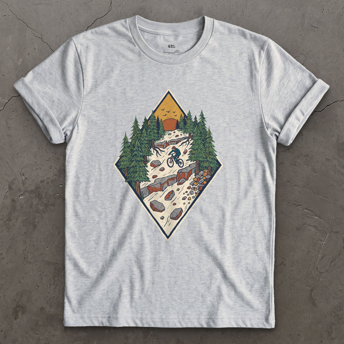 The Chute Behind the Diamond design on a Sport Grey Gildan Softstyle t-shirt