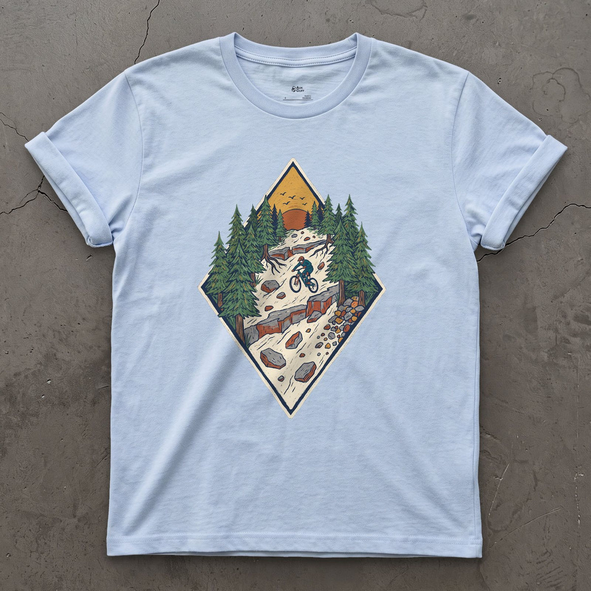 The Chute Behind the Diamond design on a Light Blue Gildan Softstyle t-shirt