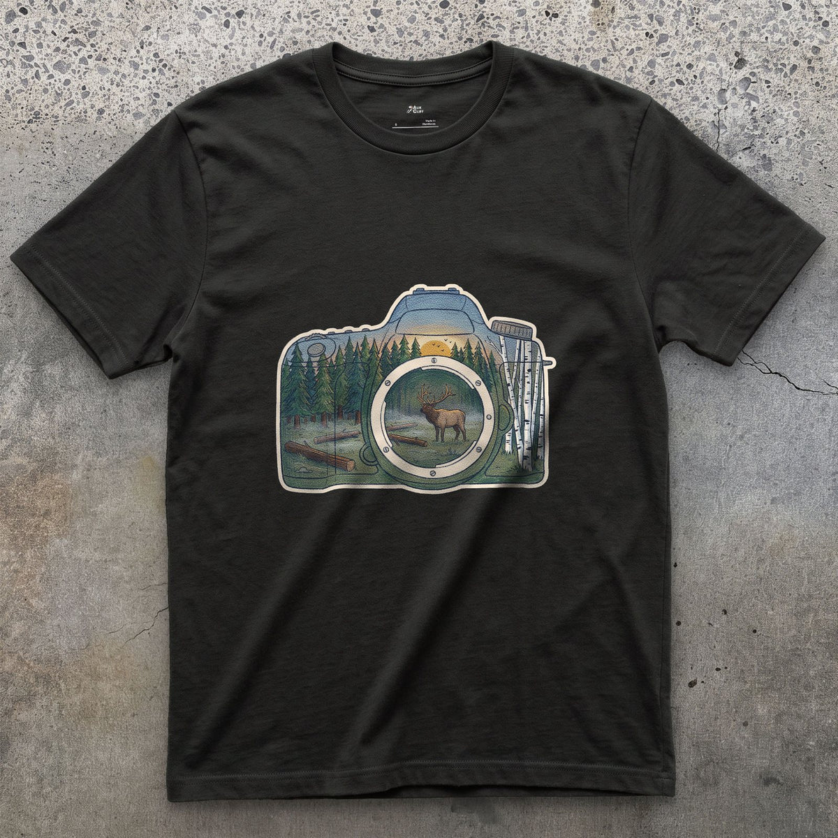 The Elk the Camera Waited For design on a Black Gildan Softstyle t-shirt