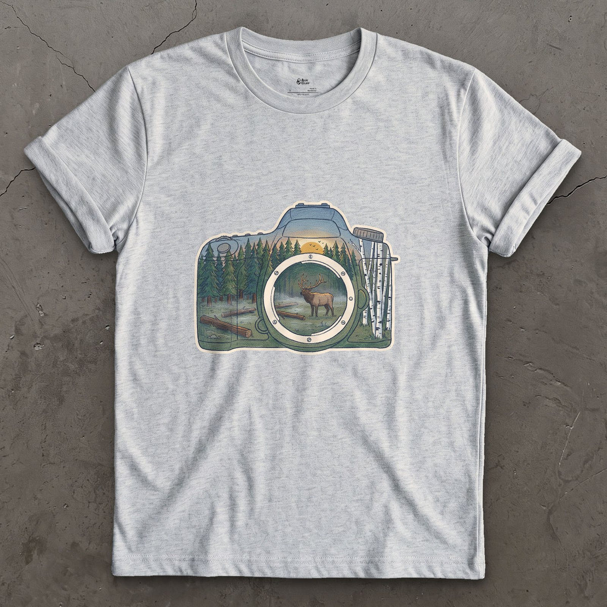 The Elk the Camera Waited For design on a Sport Grey Gildan Softstyle t-shirt